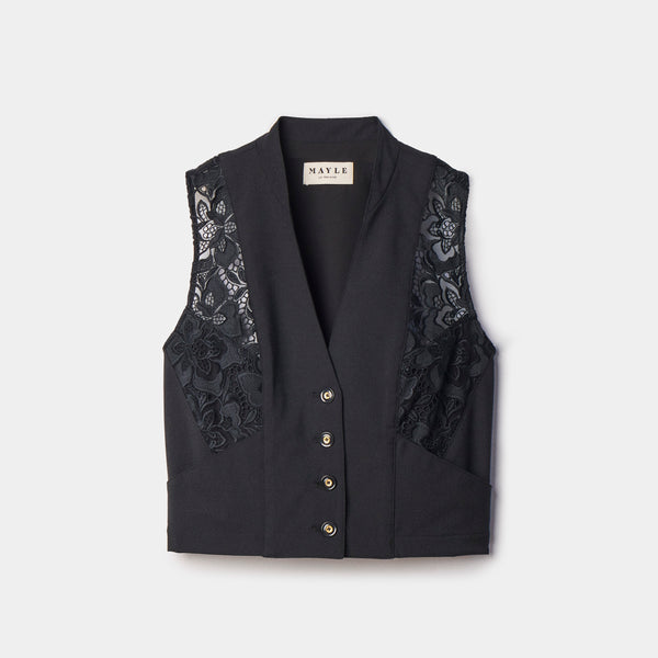 CHEMICAL LACE VEST WITH BLOUSE ブラック INES LACE VEST – Maison Mayle