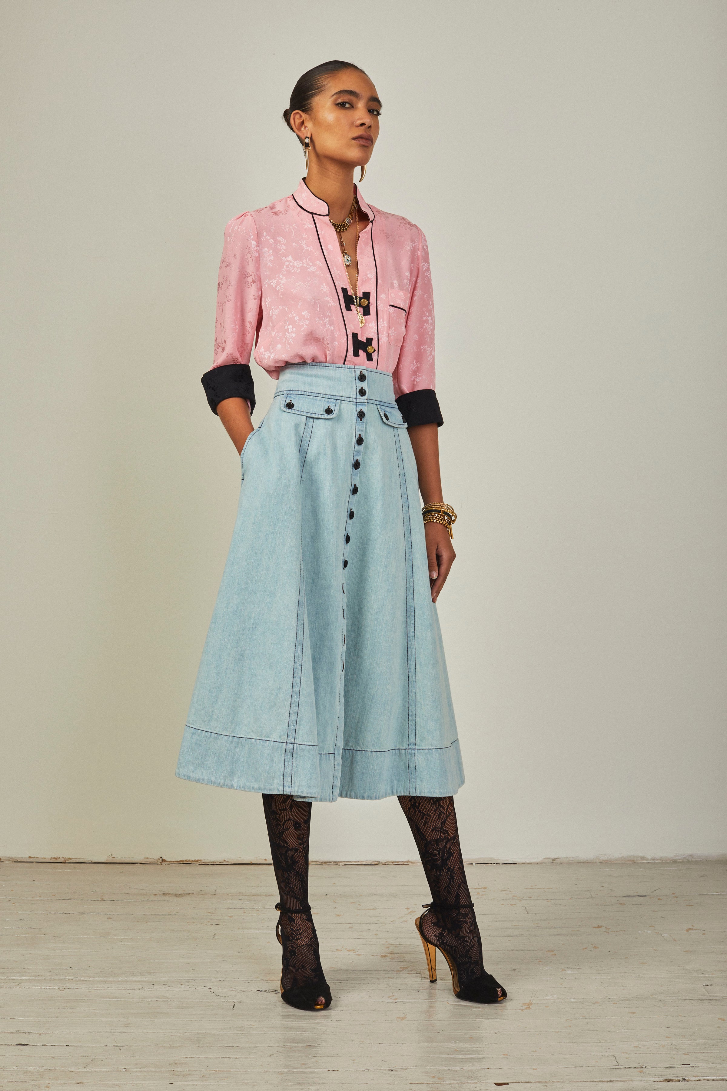 【maison celon 】2way button long skirt Button front green midi wool skirt 5322 – Xiaolizi